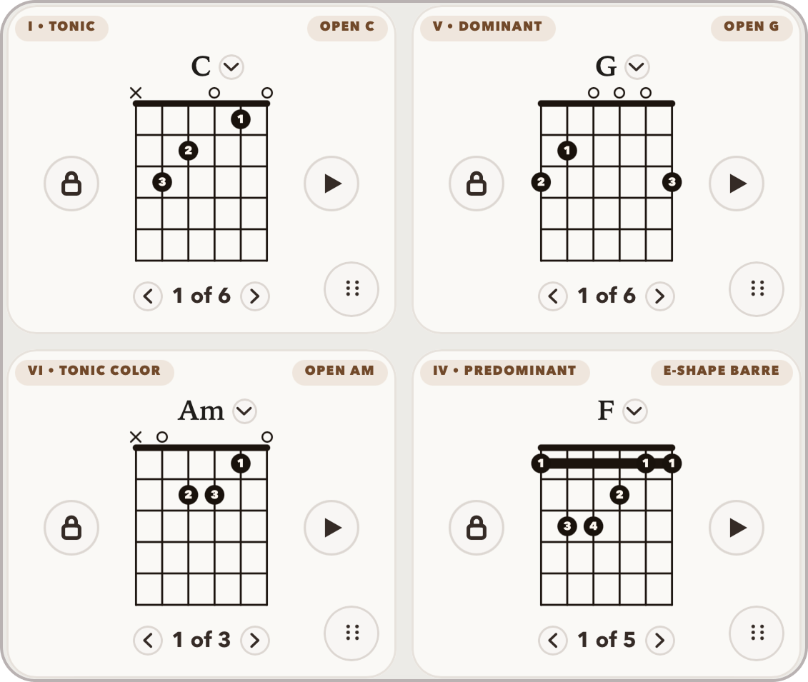 Chord card detail and controls