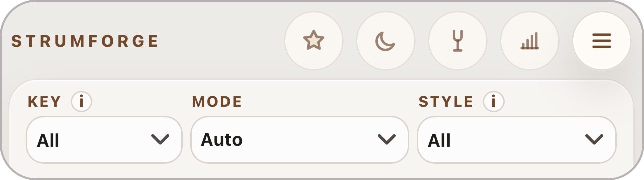 Key, mode, and chord diagram controls